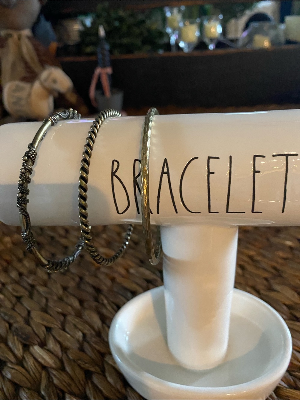 Set of Three Textured Metal Bracelets - Antique Bronze Tones